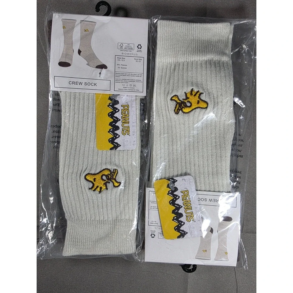 2 Pair Peanuts Woodstock Men's Crew Socks‎ Off-White 10-13